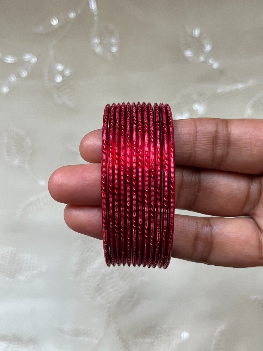 vintage red textured metal bangle set festival retro desi holiday indian wedding
